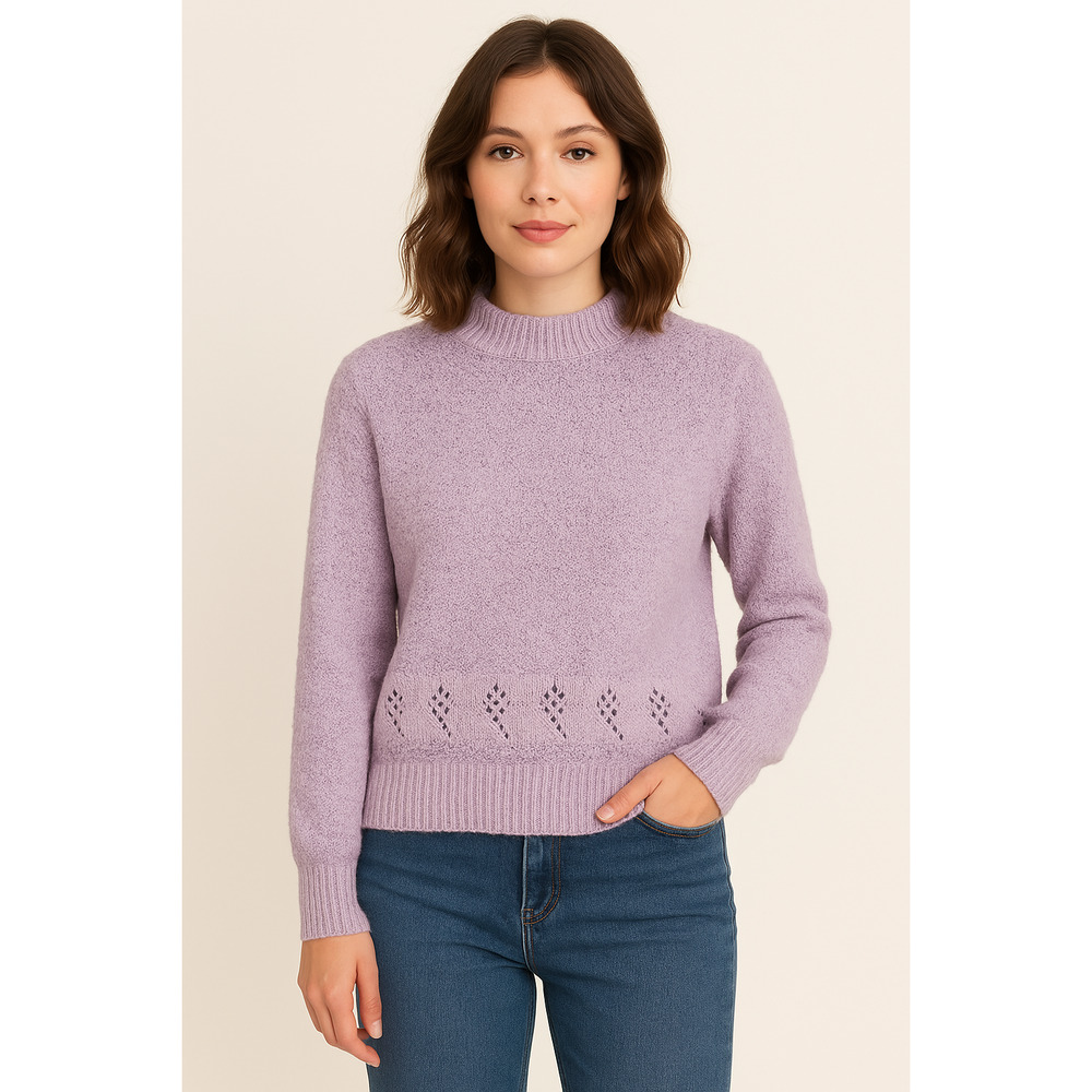 Purple Hand Knitted High Neck Long Sleeve Tulip Pullover Sweater‎ Womans Small